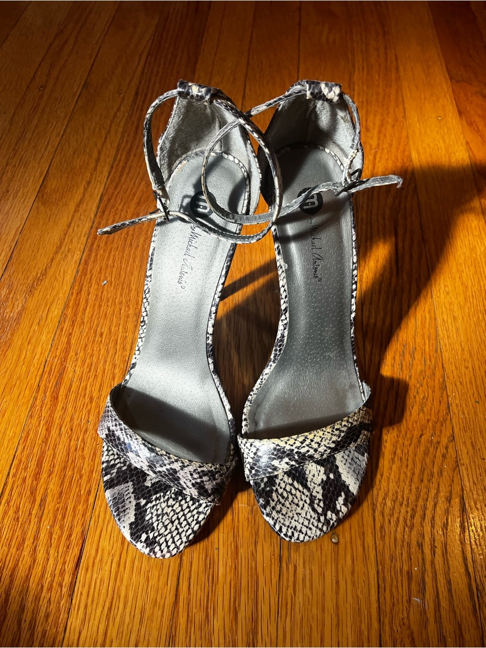 Michael Antonio Snake-Print Ankle Tie Heels - Black & White